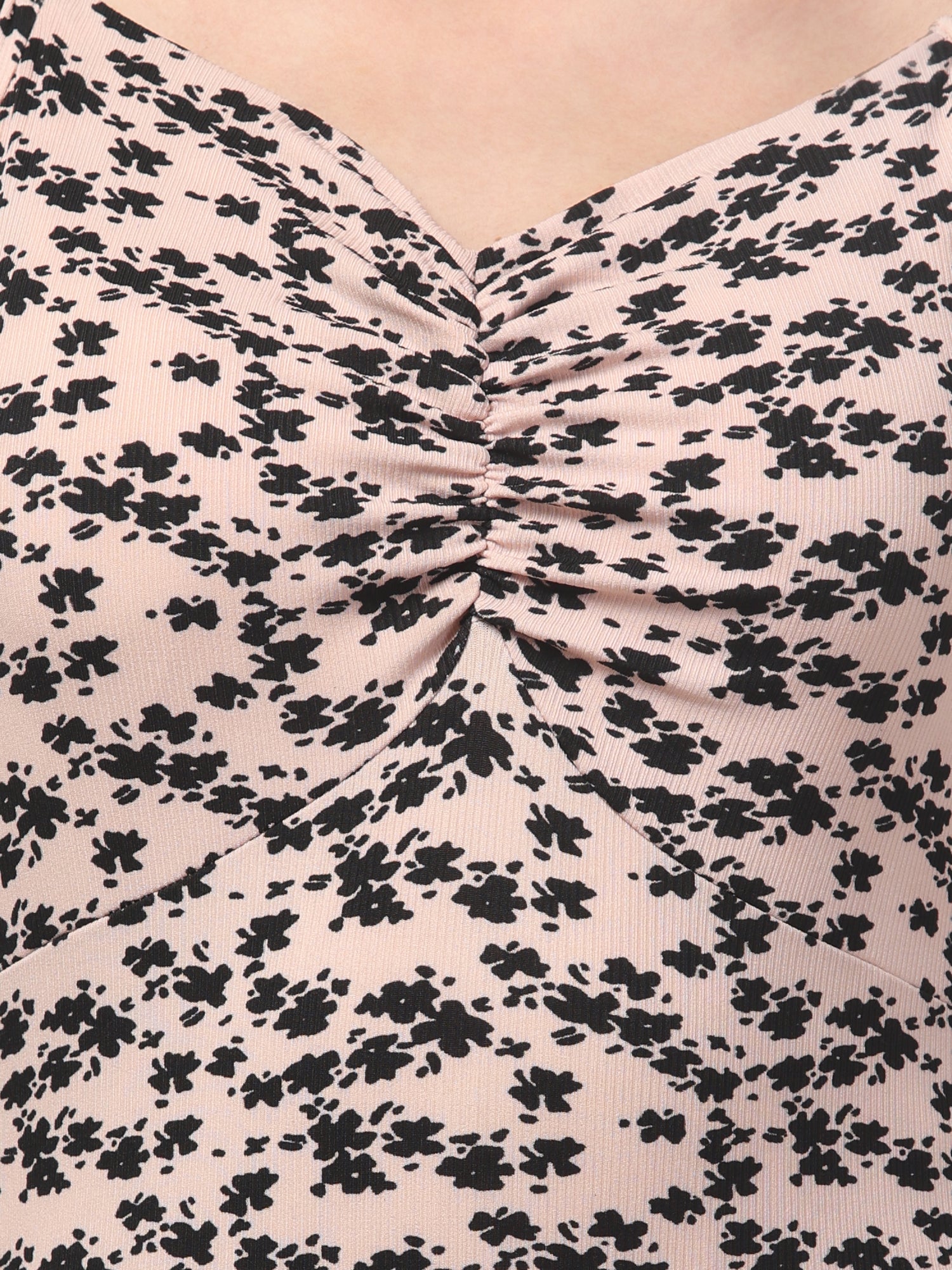 Beige Printed Bodycon Dress
