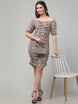 Beige Printed Bodycon Dress