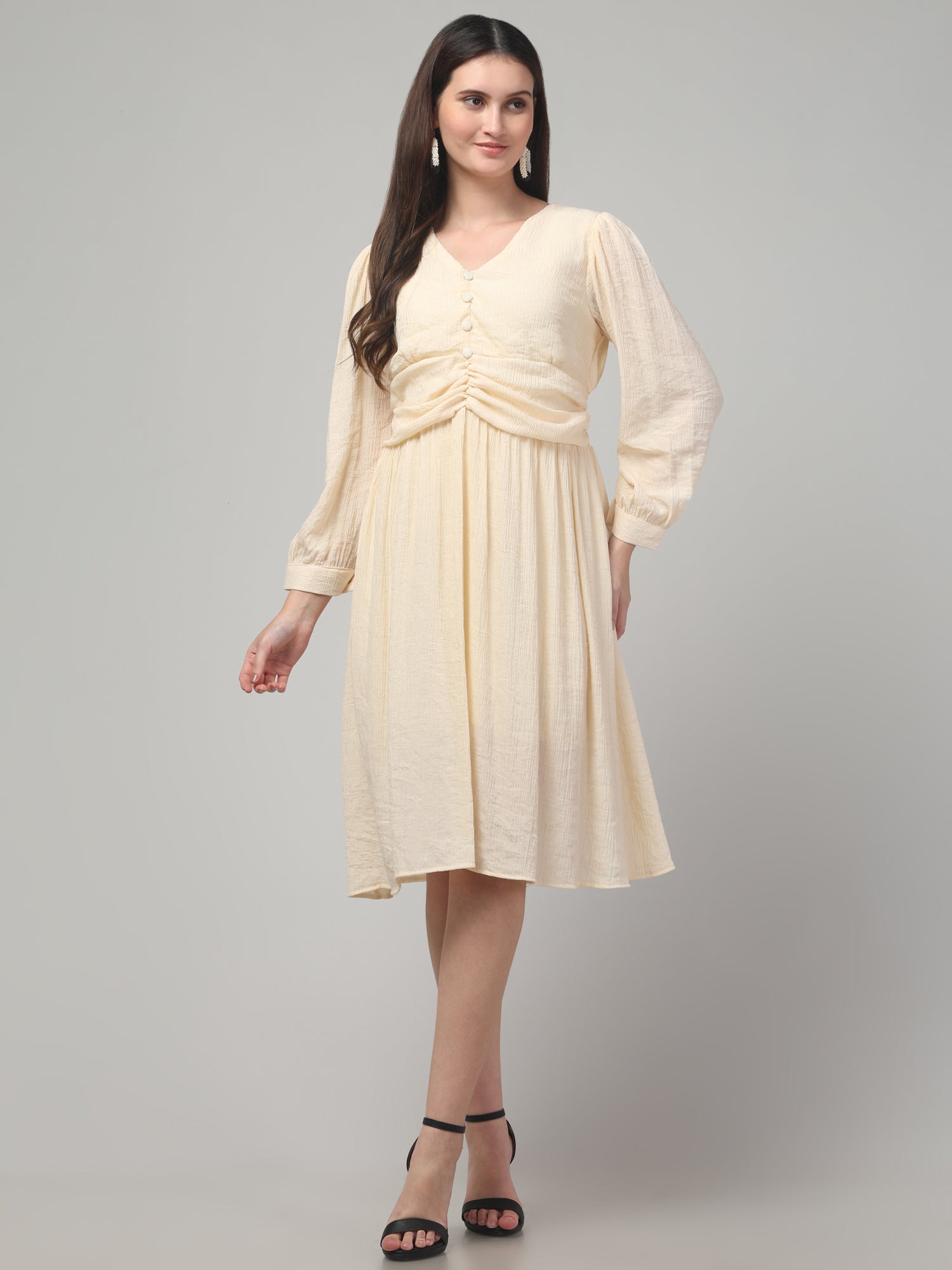 Solid Poet Sleeve Midi Dress