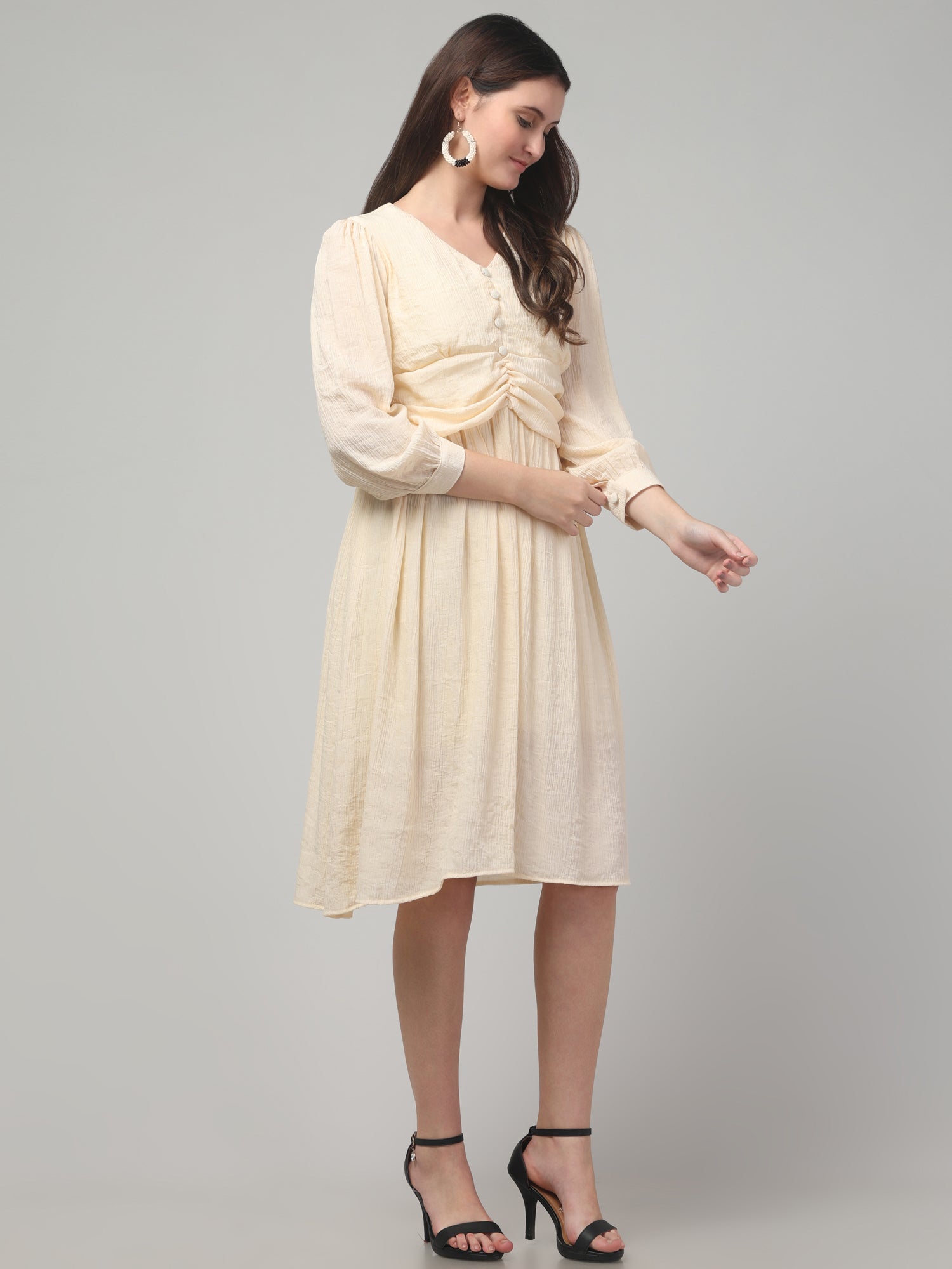 Solid Poet Sleeve Midi Dress
