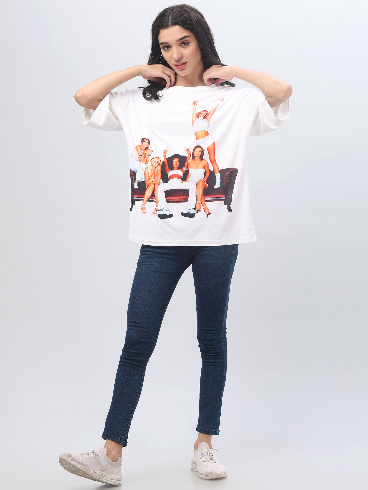 White Printed Round Neck T-shirt