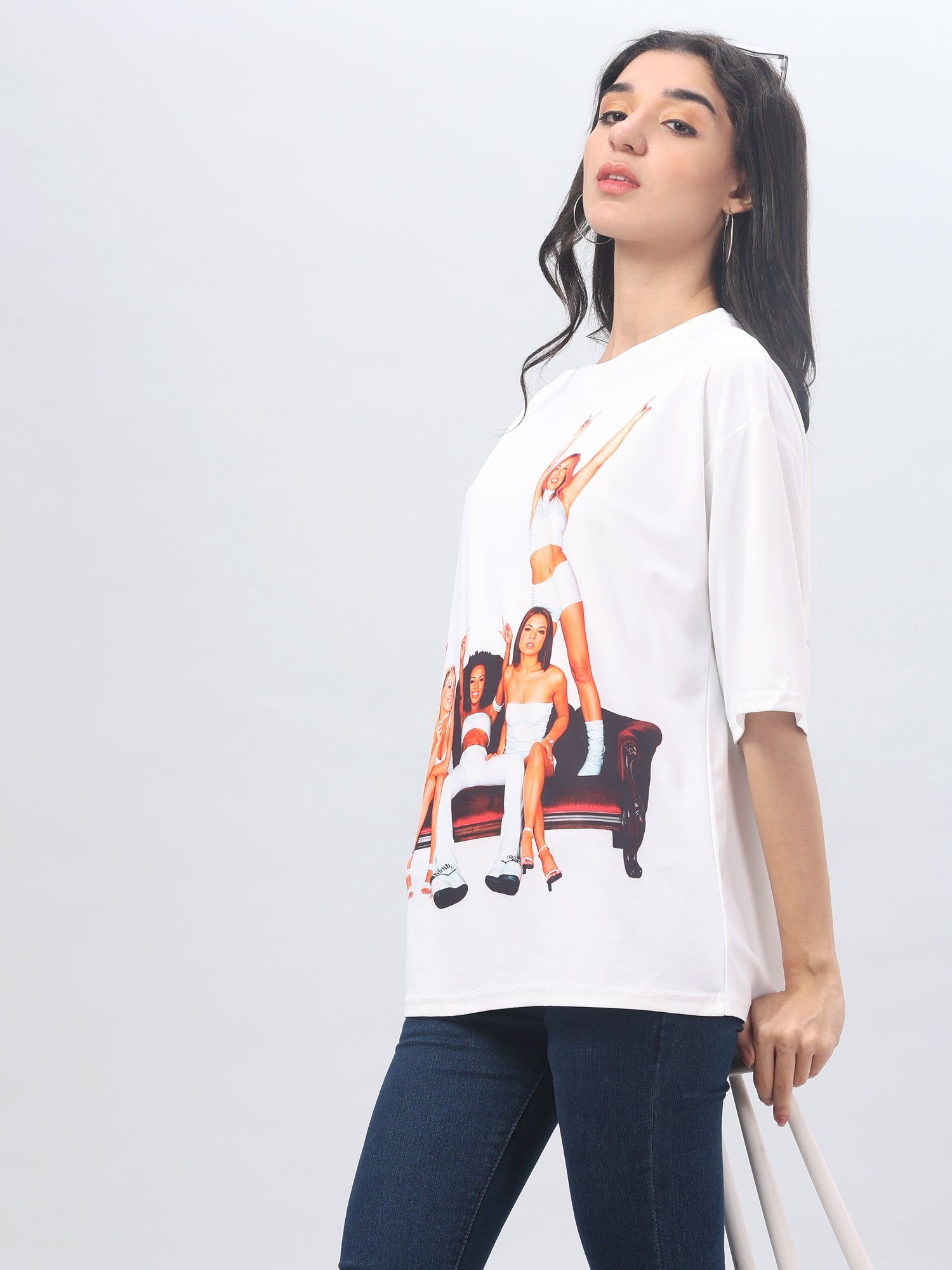 White Printed Round Neck T-shirt