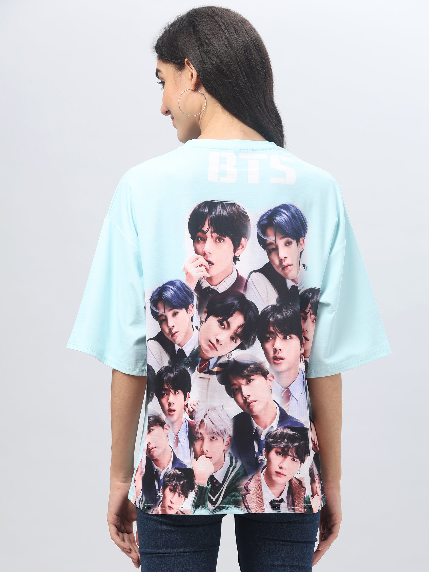 Sky-Blue K-Pop Printed T-shirt