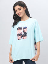 Sky-Blue K-Pop Printed T-shirt