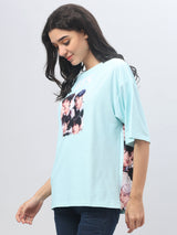 Sky-Blue K-Pop Printed T-shirt