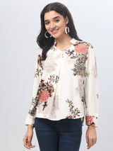 Floral Mandarin Collar Neck Top
