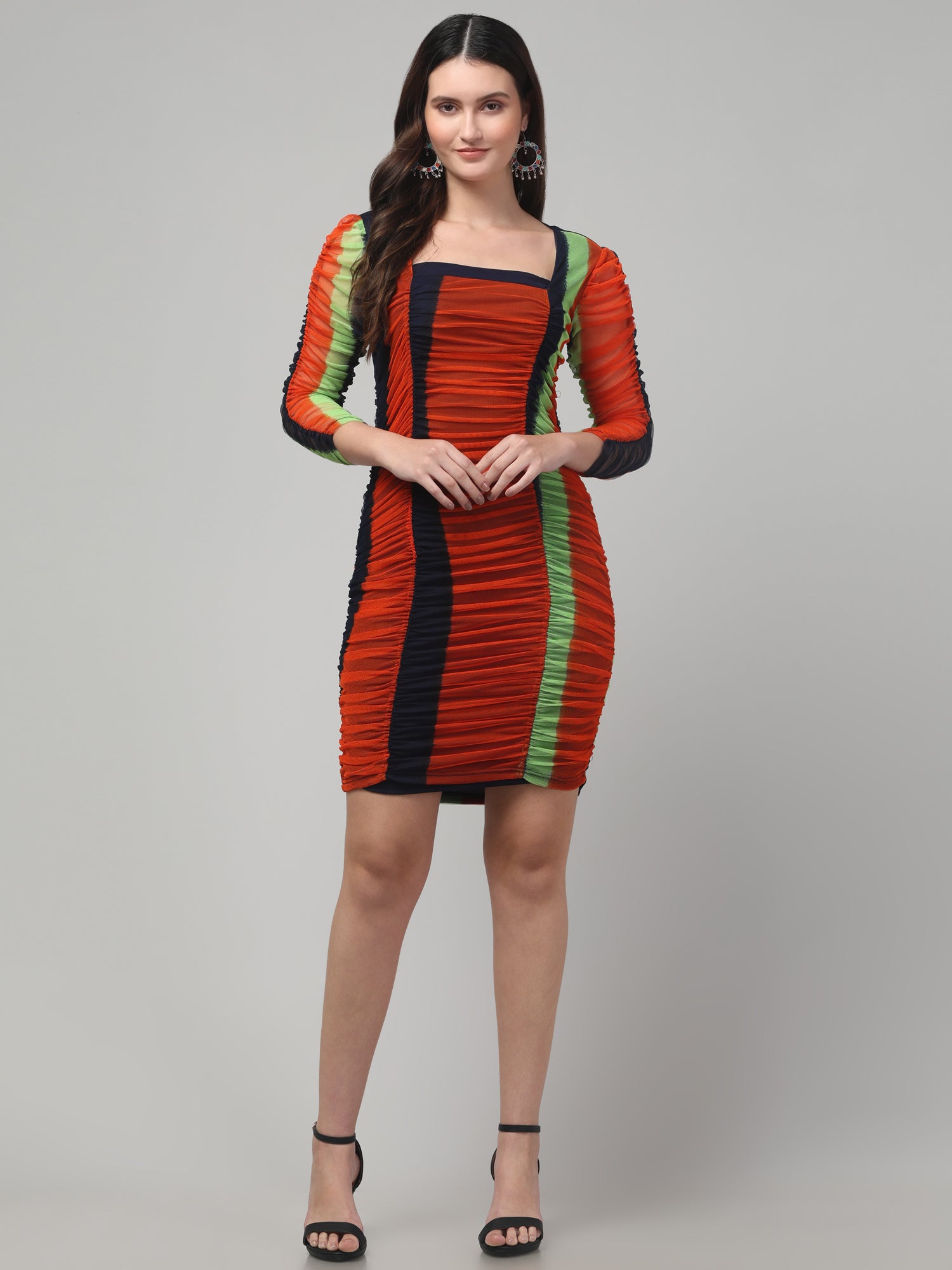 Striped Orange Bodycon dress