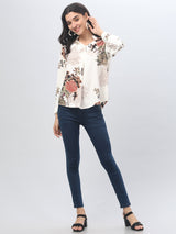 Floral Mandarin Collar Neck Top