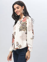 Floral Mandarin Collar Neck Top