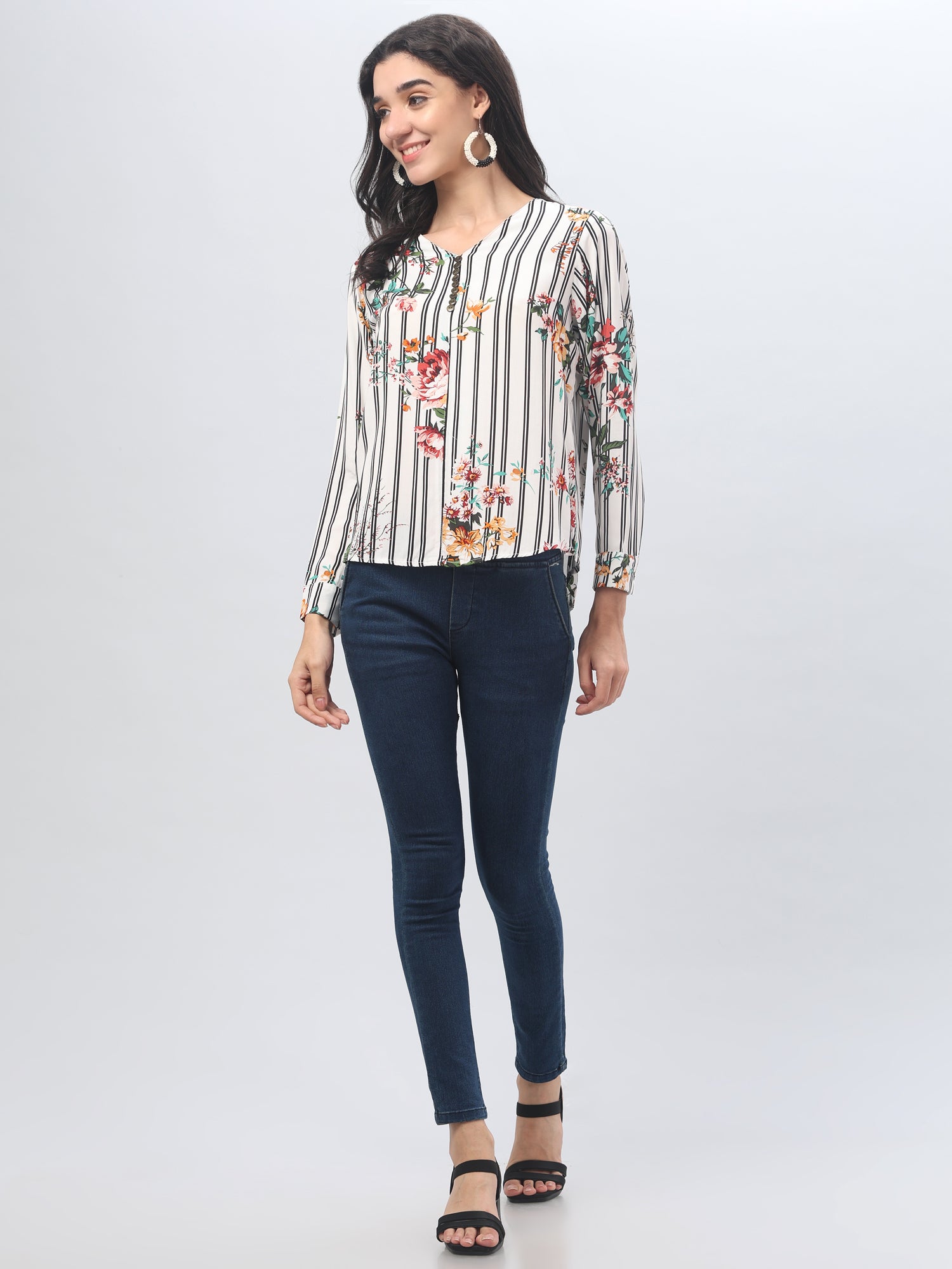 Striped Multi Color V-Neck Top