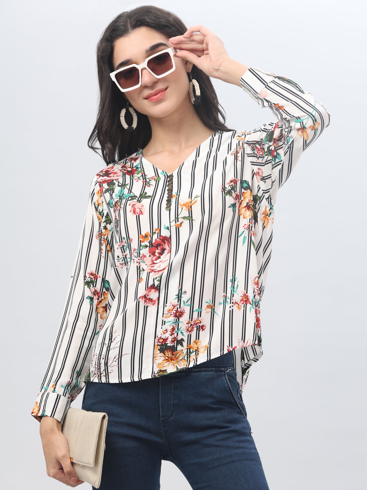 Striped Multi Color V-Neck Top