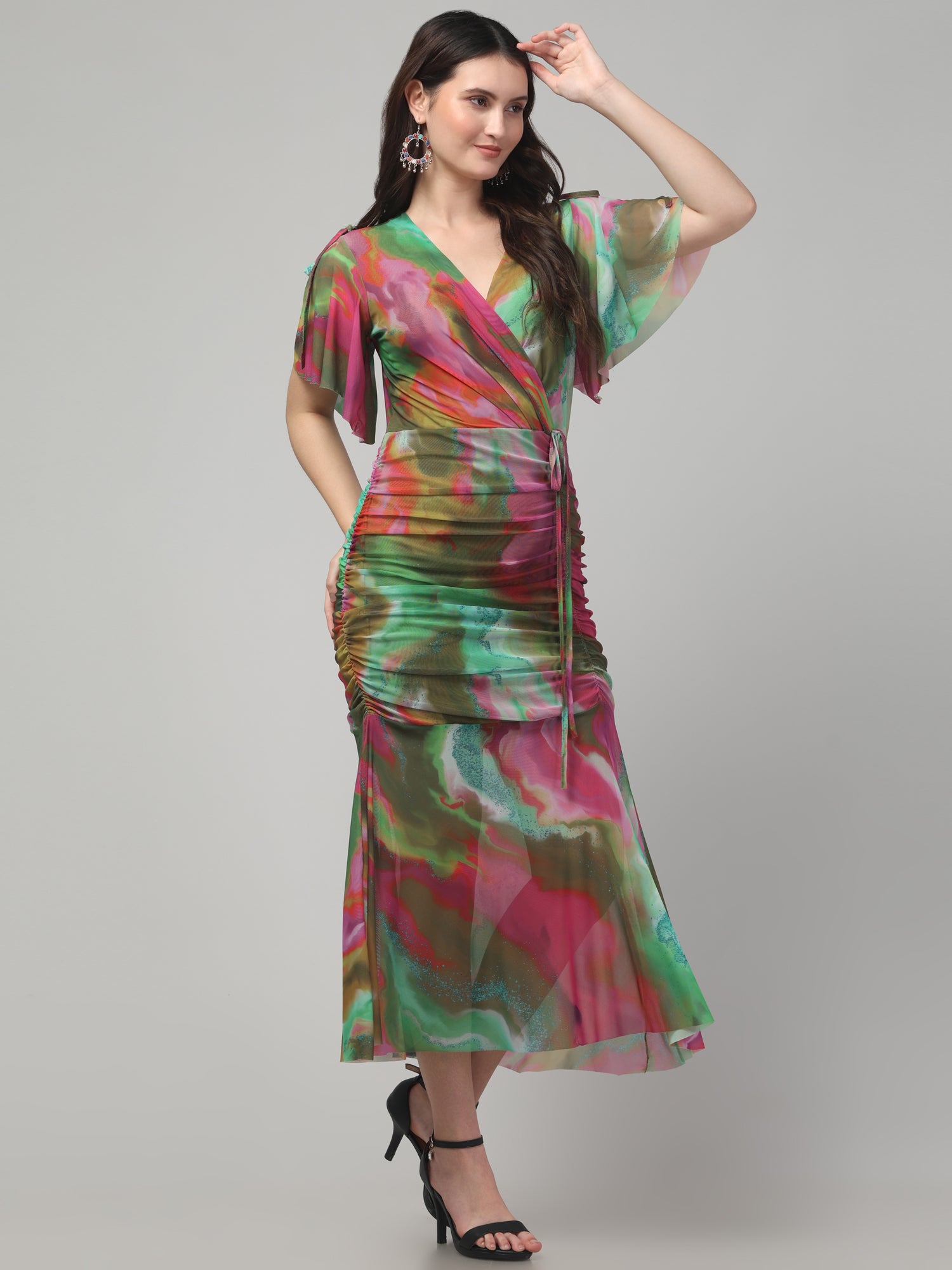 Multicolor Fit and Flare Midi Dress