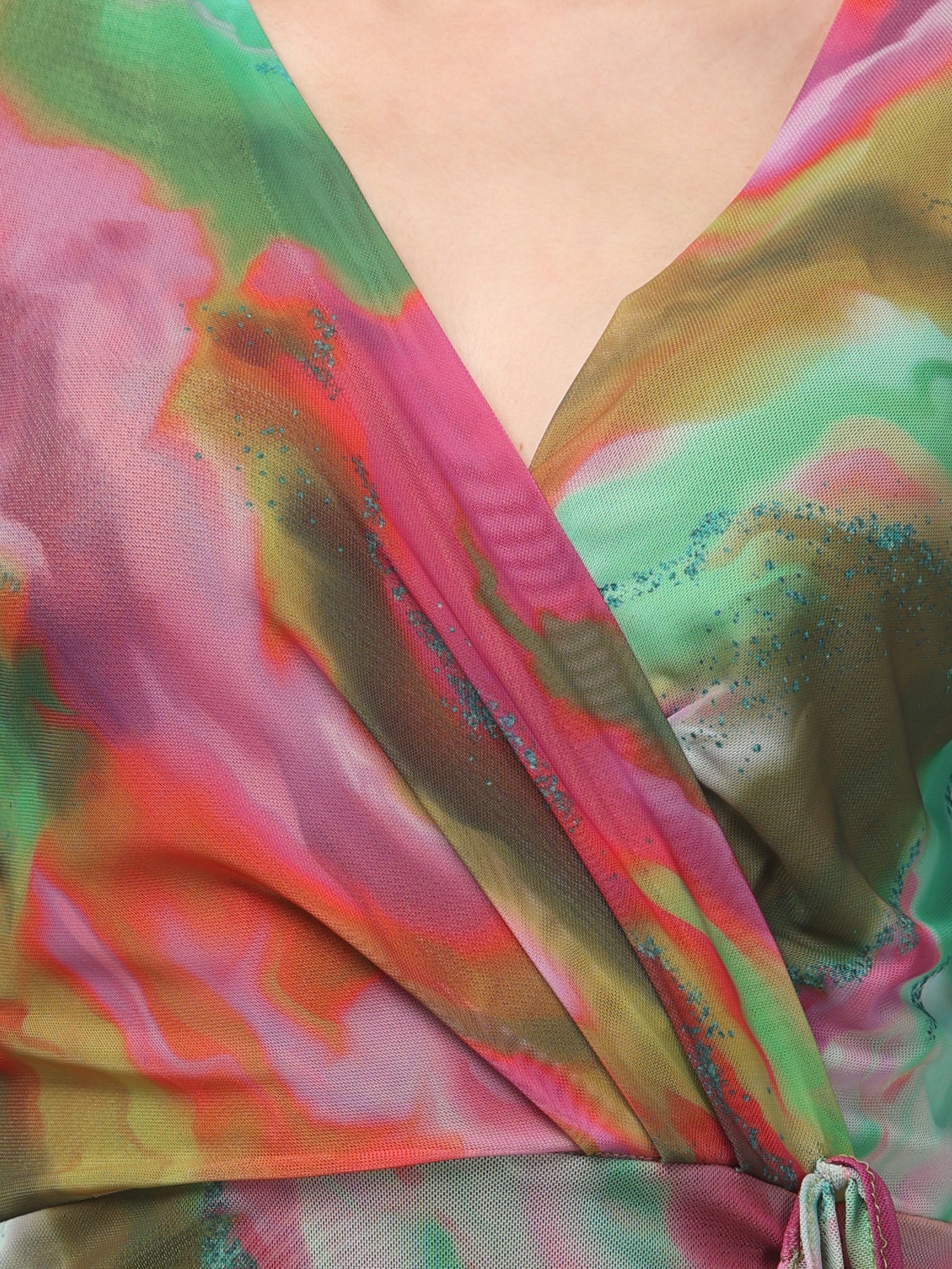 Butterfly Sleeve Multicolor Midi Dress