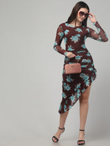 Brown Bodycon Printed Midi Dress