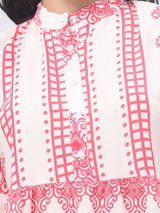 Bell Sleeve Printed Pink Midi Dress