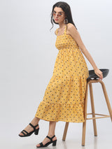 Shoulder Strap Mustard Yellow Midi Dress