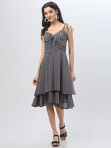 Charcoal Strappy Midi Dress