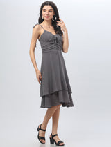 Charcoal Strappy Midi Dress
