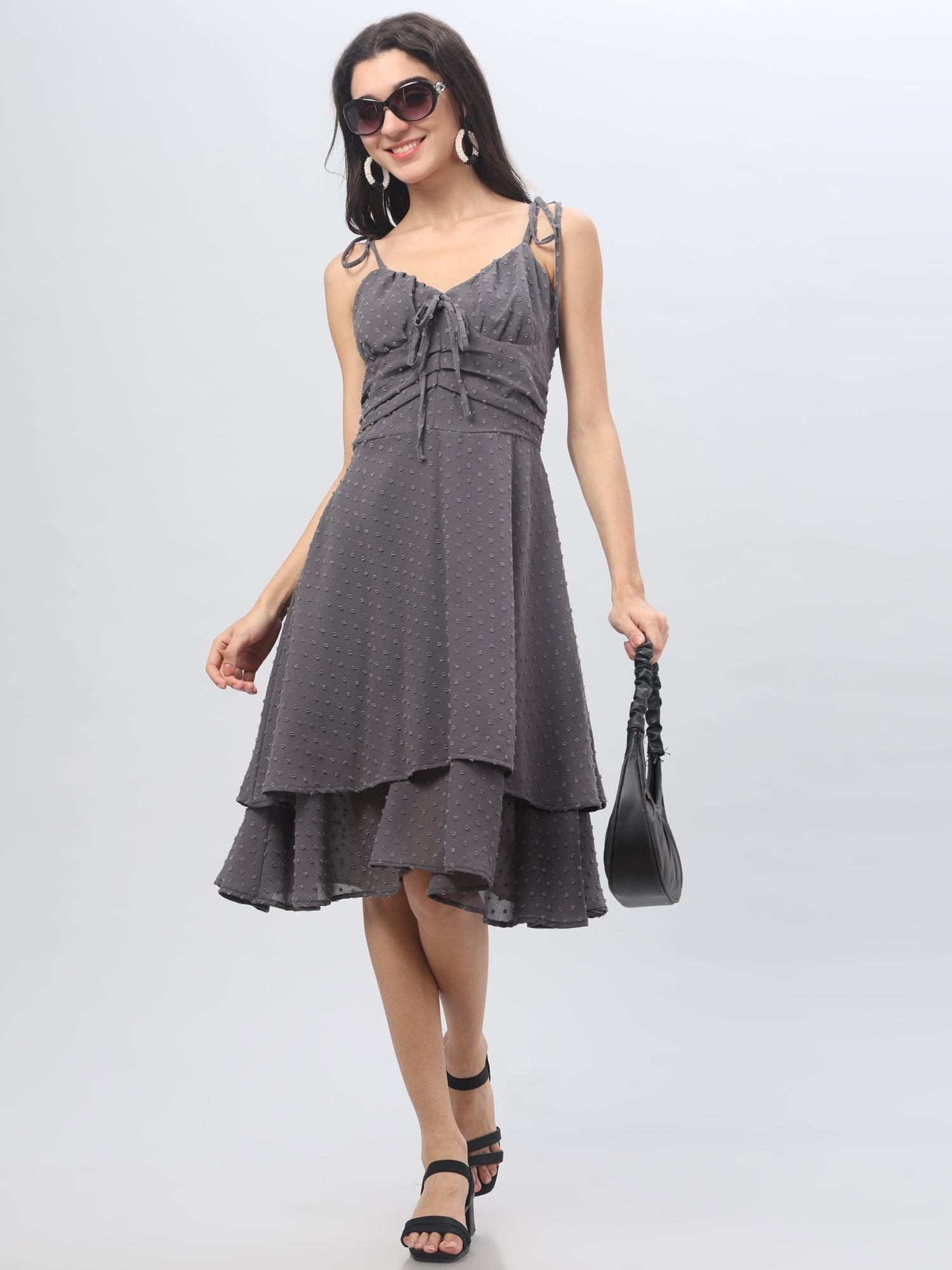 Charcoal Strappy Midi Dress