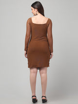 Full Sleeve Brown Bodycon Dress