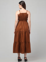 Brown Flared Shoulder Strap Maxi Dress