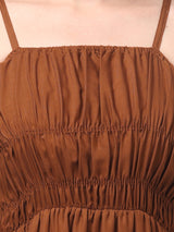 Brown Flared Shoulder Strap Maxi Dress
