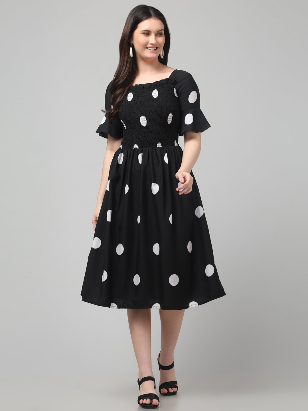 Black Polka Dot Midi Dress