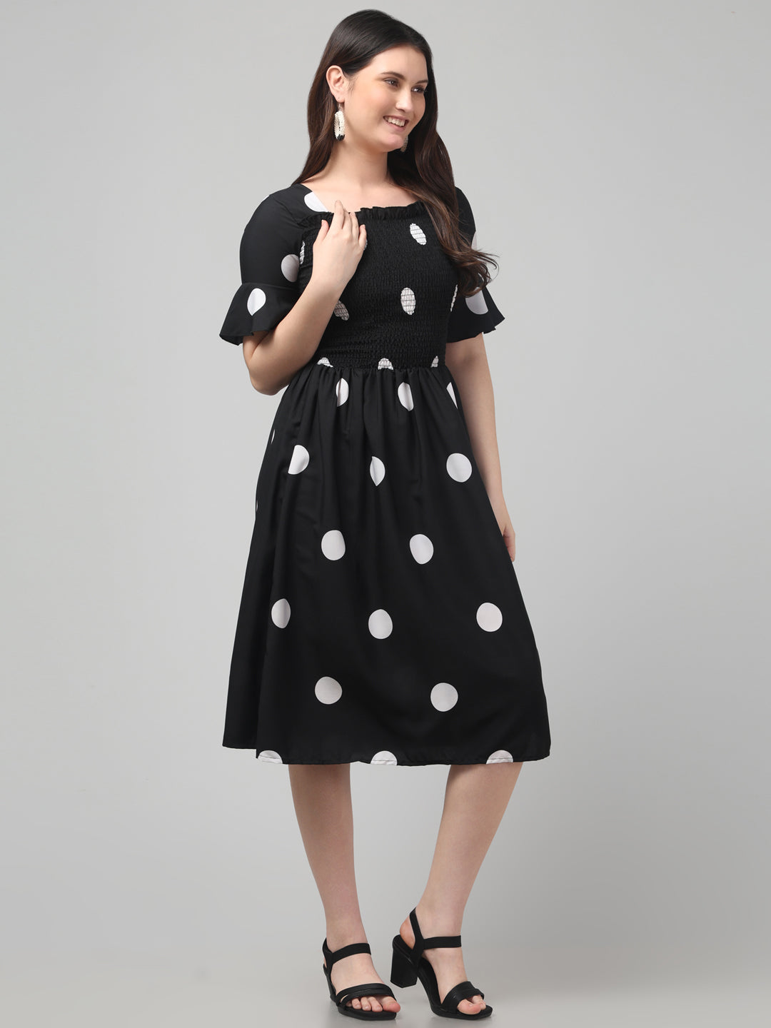 Black Polka Dot Midi Dress