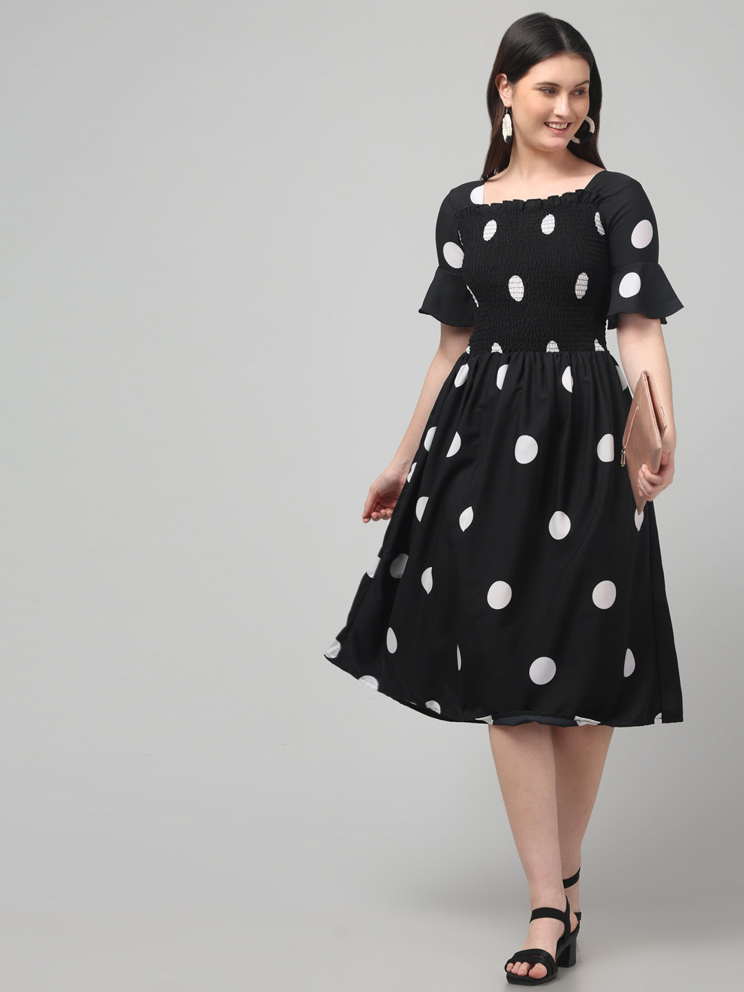 Black Polka Dot Midi Dress