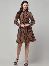 Brown Alphabetic Midi Dress