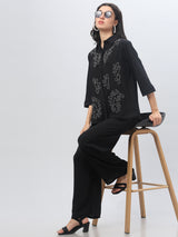 Black Self Design Co-Ord Set