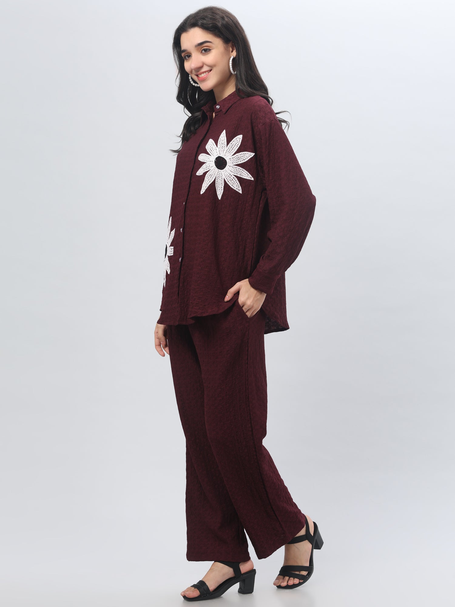 Maroon Self Design Co-Ord Set