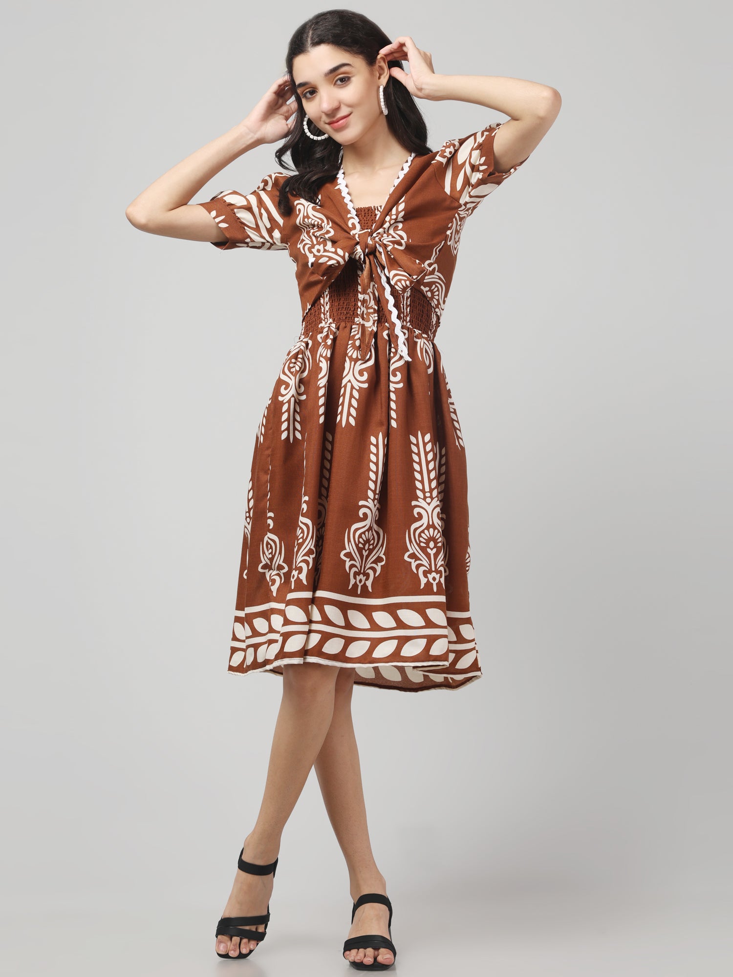 Brown Traditional Printed Dress