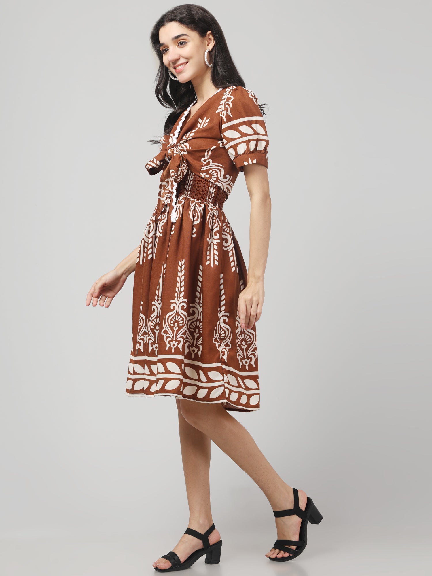 Brown Traditional Printed Dress