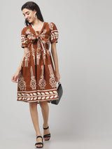 Brown Traditional Printed Dress