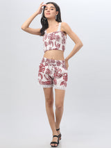Printed White Short Co-Ord Set