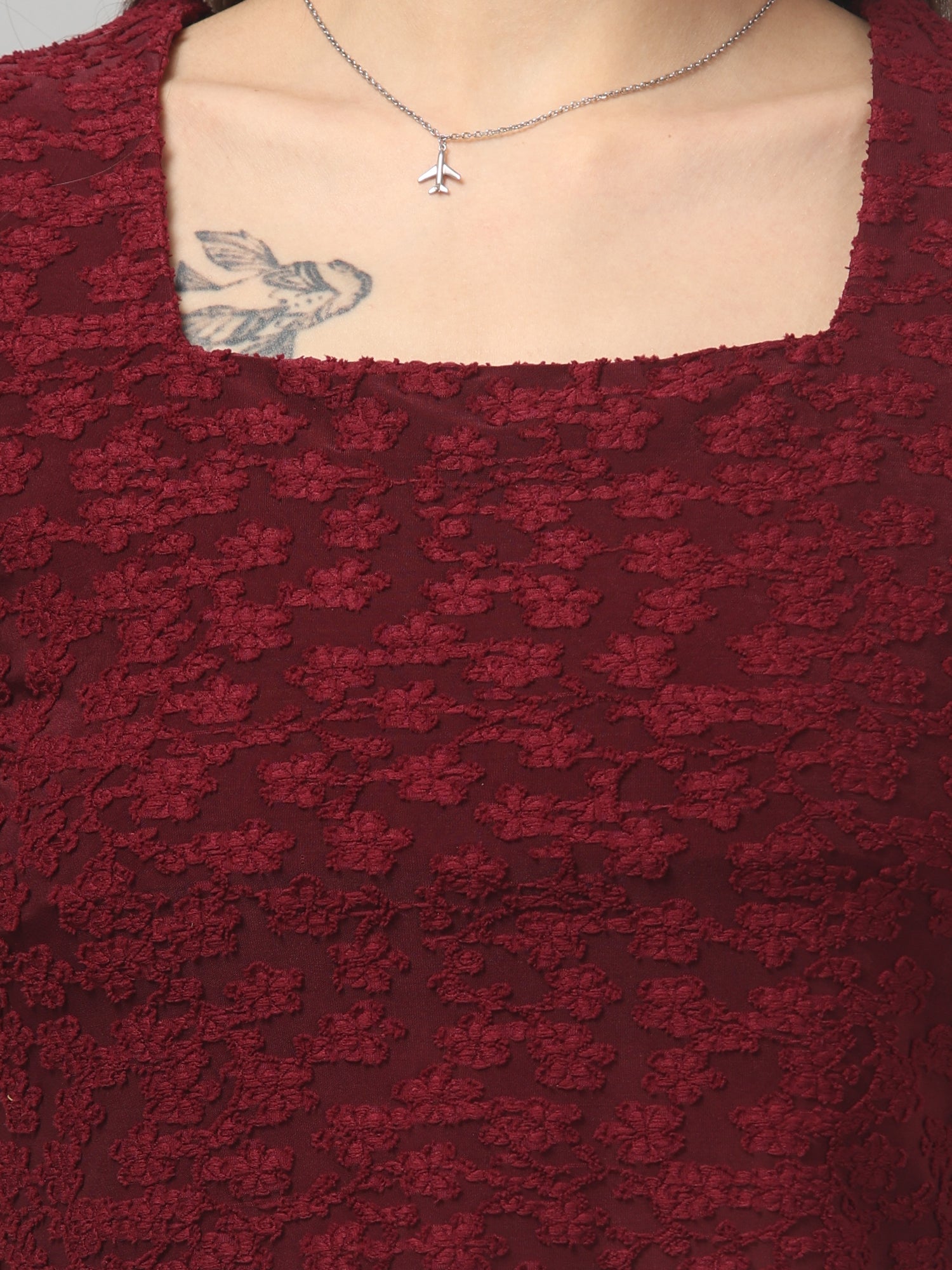 Maroon Self Design Crop Top