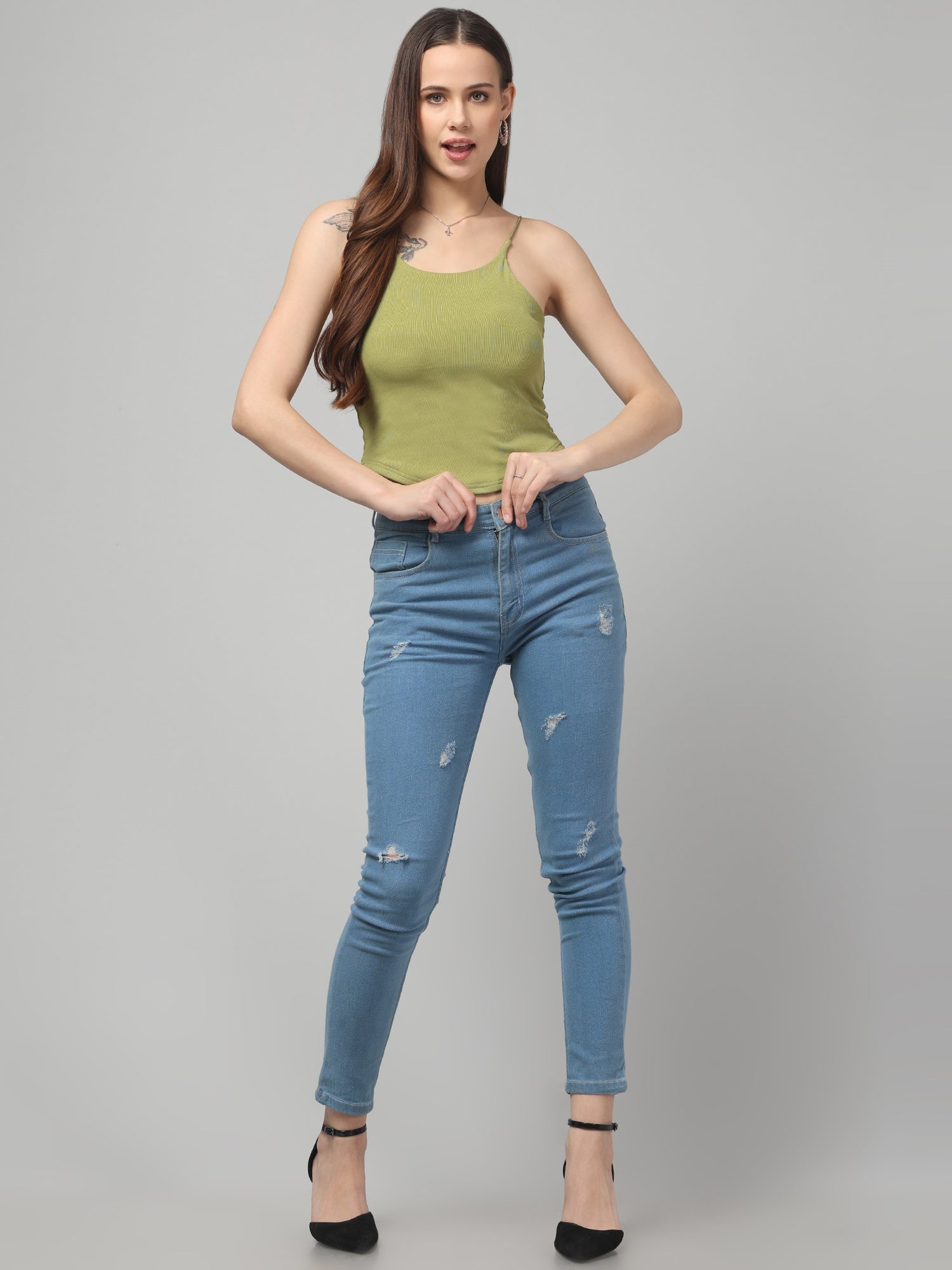 Green Shoulder Strap Top