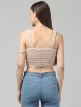 Beige Self Design Crop Top
