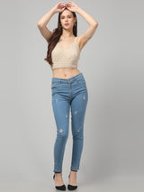 Beige Self Design Crop Top