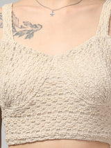 Beige Self Design Crop Top