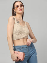 Beige Self Design Crop Top