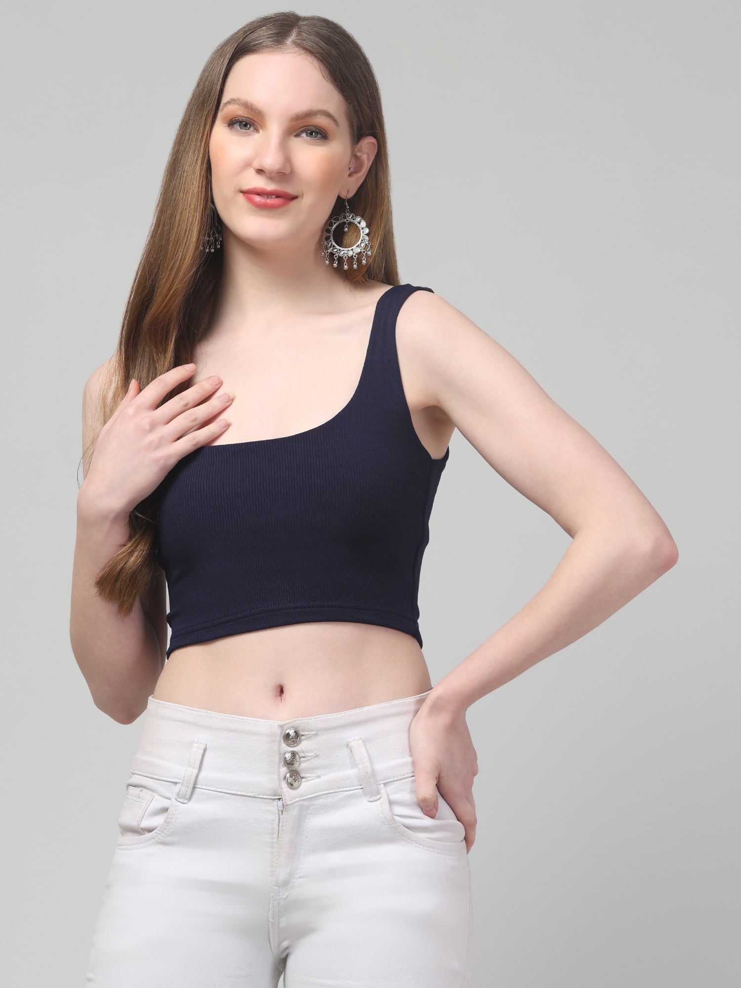 Blue Scoop Neck Crop Top