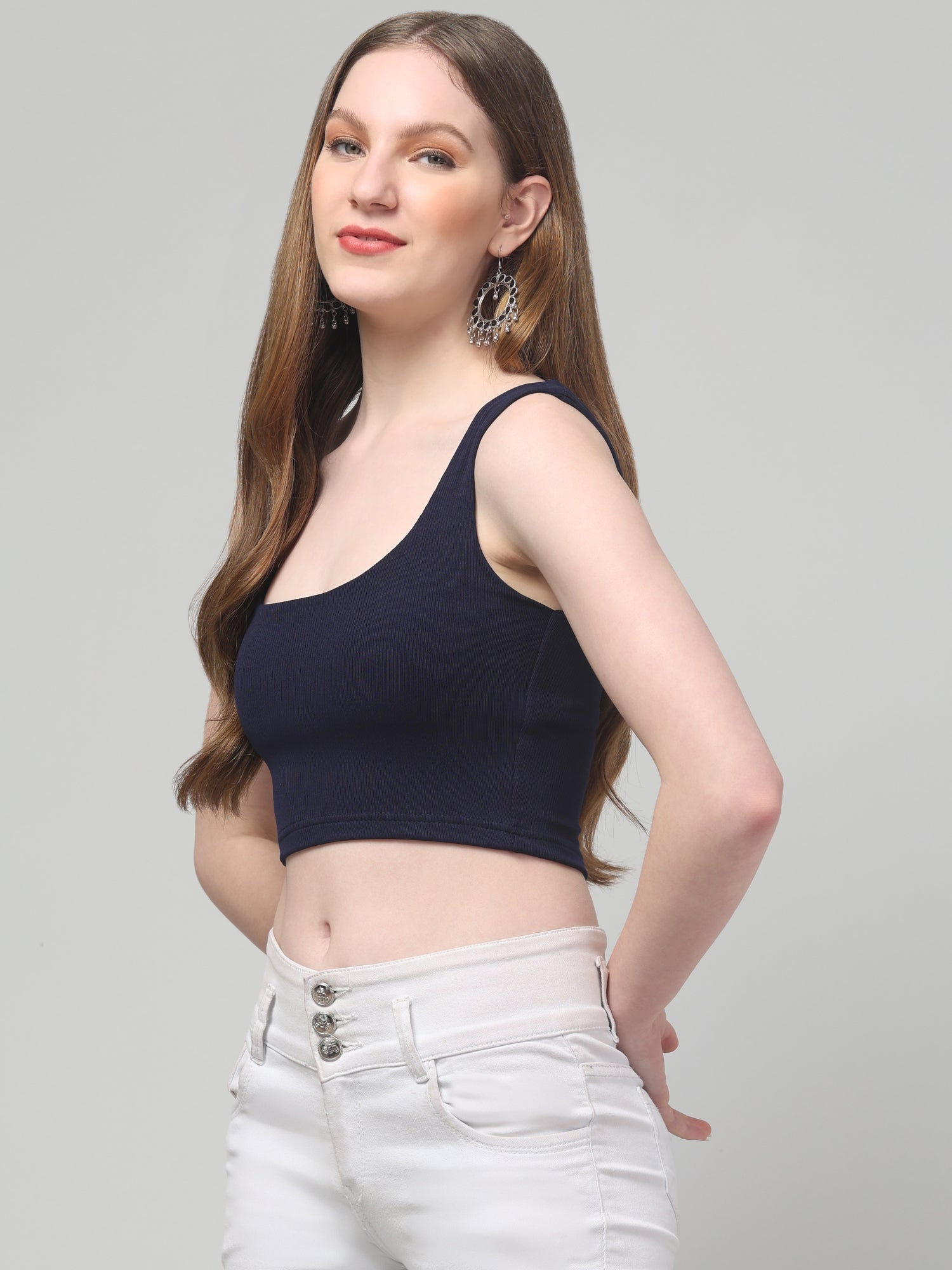 Blue Scoop Neck Crop Top