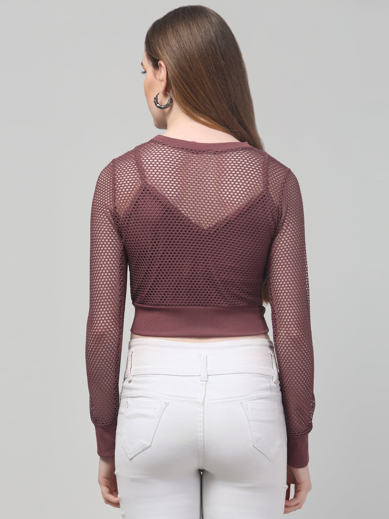 Mauve Full Sleeve Net Top