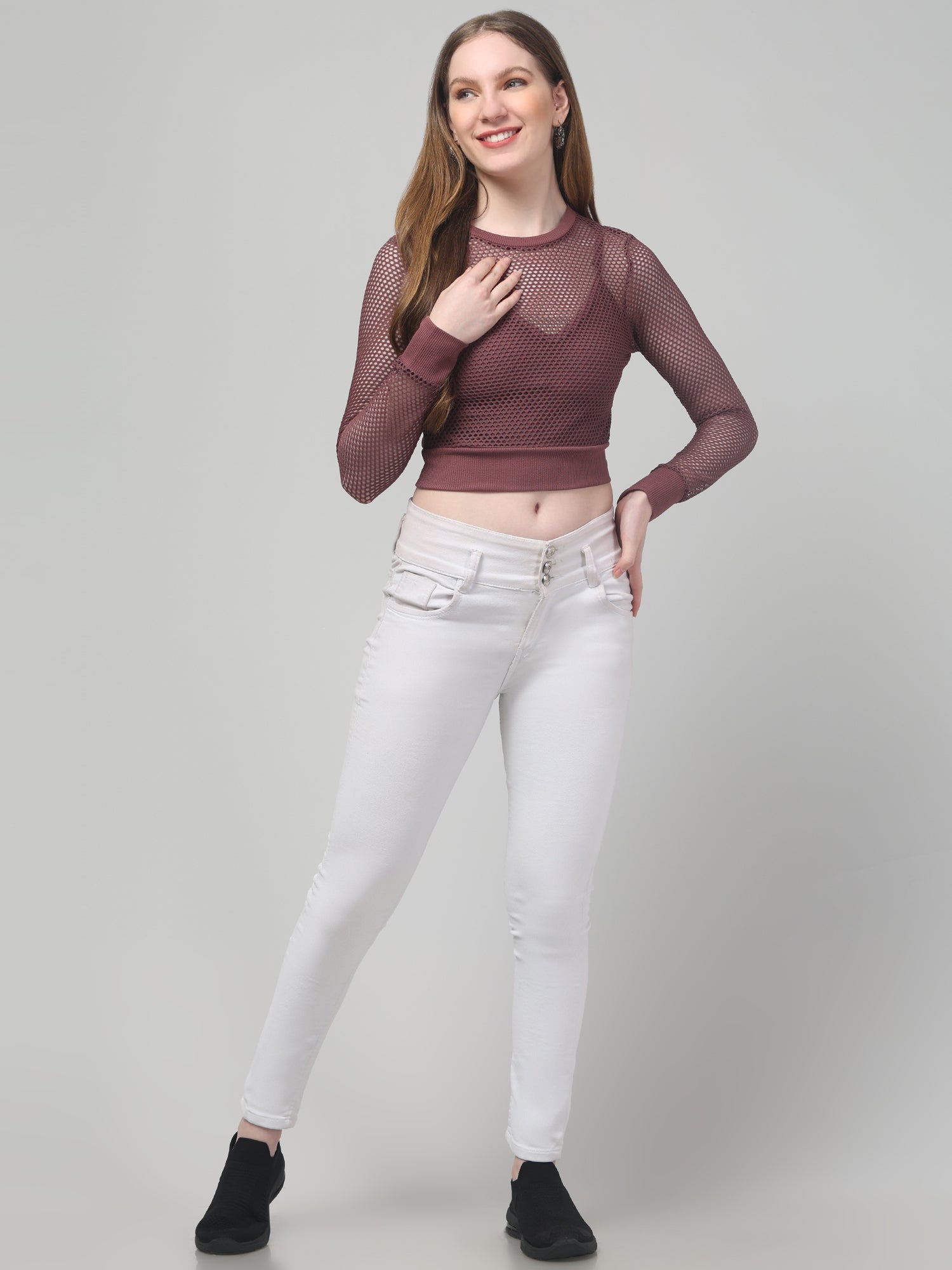 Mauve Full Sleeve Net Top
