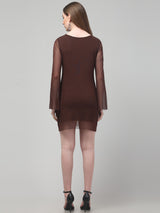 Brown Party Wear Mini Dress For Womens