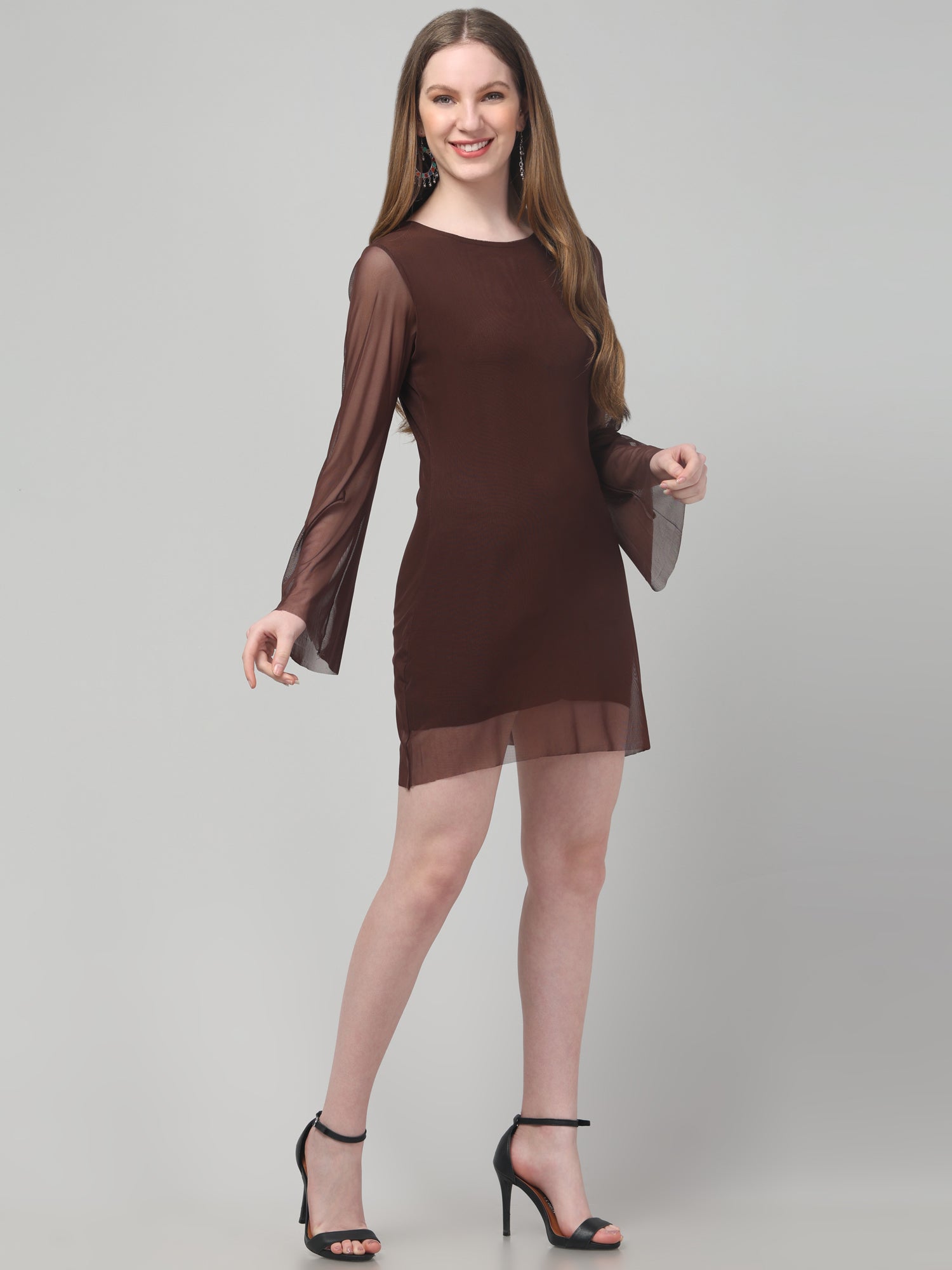 Brown Party Wear Mini Dress For Womens