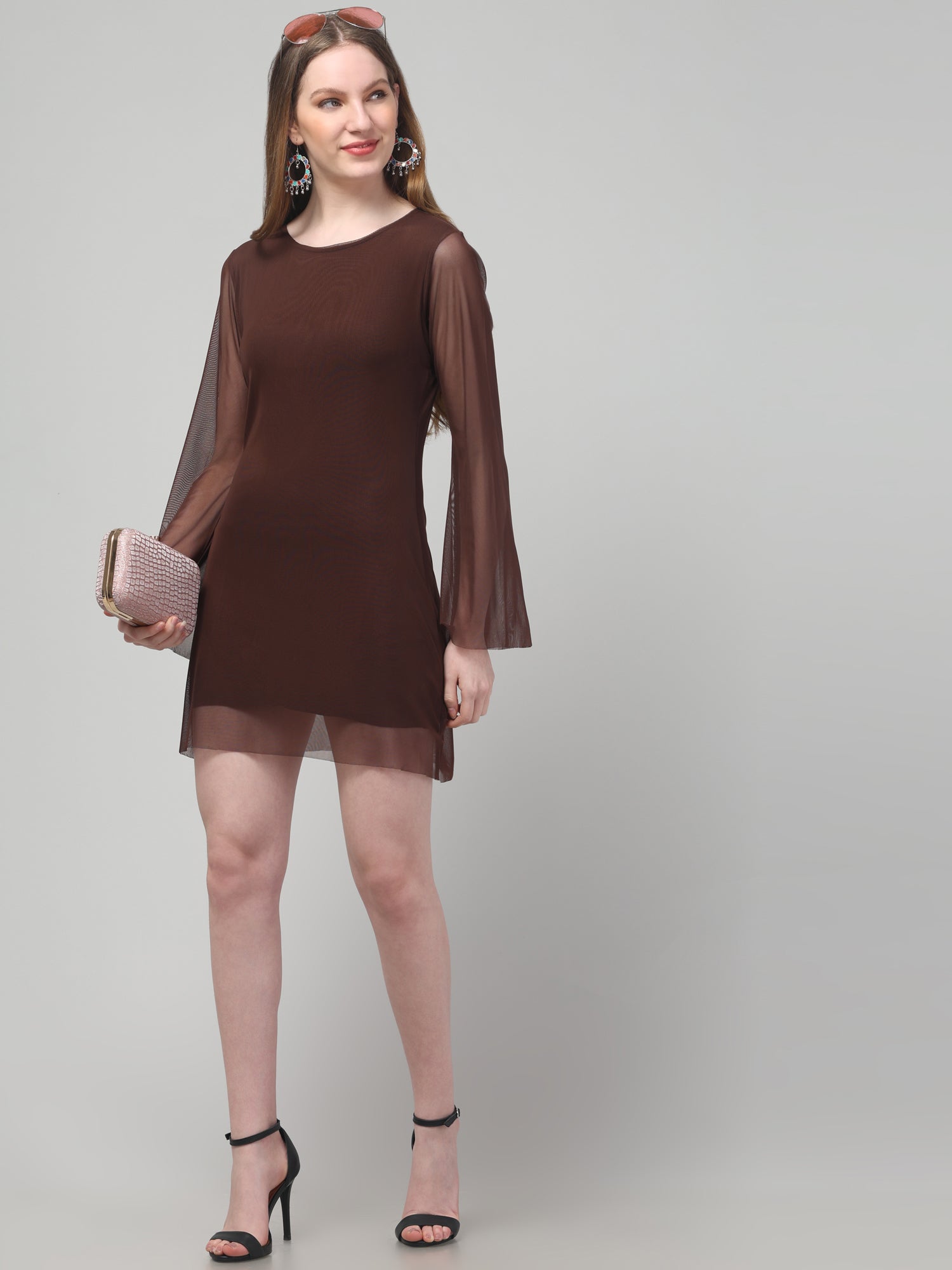 Brown Party Wear Mini Dress For Womens
