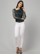 Clobug Women Green Assymetric Neck Top